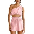 thumbnail image 2 of Women Casual 2 Pieces Set One Shoulder Tank Tops & High Waist Elastic Shorts, 2 of 5