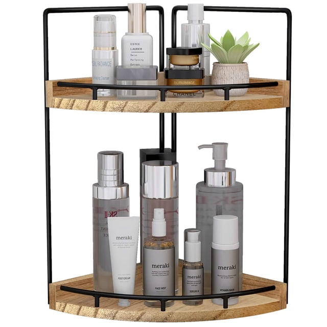 Organizador de mostrador de baño Dorhors, 2 niveles, madera, marrón