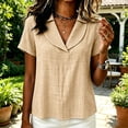 thumbnail image 5 of VBVC Women's Gingham V Neck Short Sleeve Top , Ladies' Relaxed Fit Collared Blouse , Casual Summer Loose Tunic Shirt For Women, Khaki , XS-4XL, 5 of 6