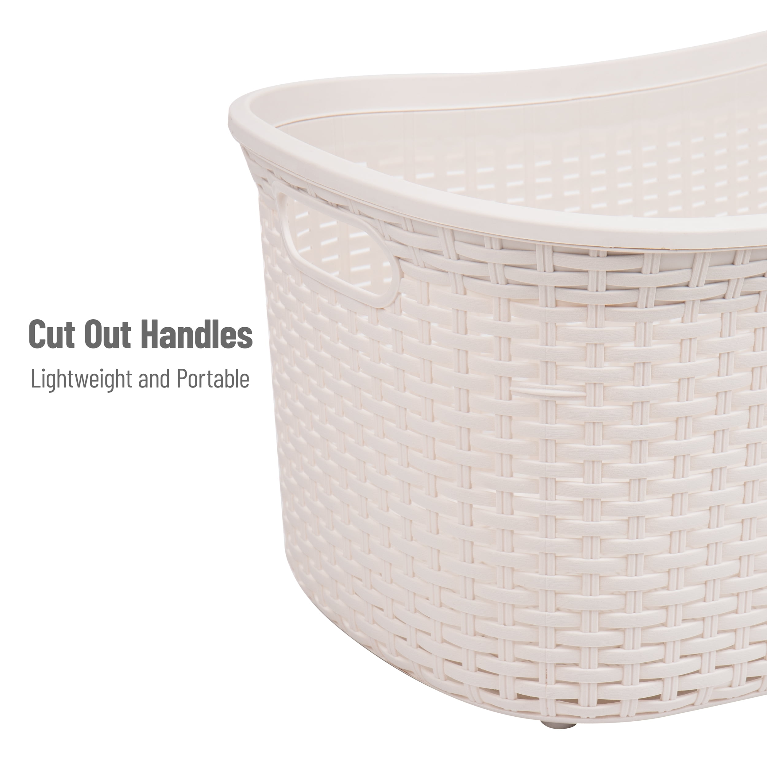 Mind Reader 40L Laundry Basket, Clothes Hamper, Lid, Wicker Design, Plastic, 23"L x 14.5"W x 11"H, Ivory