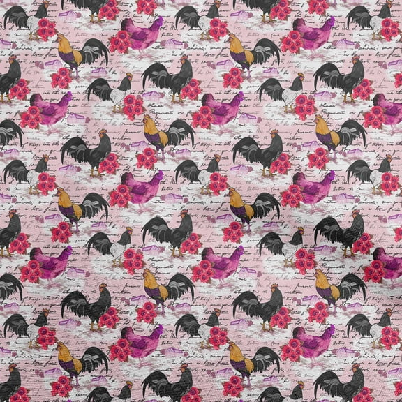 oneOone Polyester Spandex Pink Fabric Birds Rooster Sewing Craft Projects Fabric Prints By Yard 56 Inch Wide