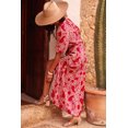 thumbnail image 4 of Robe Maxi Taille Haute à Fente Latérale, Manches Bouffantes, Imprimé Cachemire Rouge « I AM A FASHION JUNKY » (Rouge, P, 100 % Polyester), 4 of 13