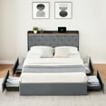 thumbnail image 2 of Full/Queen Size Bed Frame with 4 Storage Drawers and Charging Station, Velvet Upholstered Platform Bed Frame with Storage Headboard, USB Ports and Wooden Slats Support, No Box Spring Needed, Gray, 2 of 9