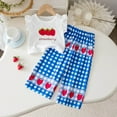 thumbnail image 2 of MEZZALL Toddler Girls Fly Sleeve Strawberry Prints Tops Plaid Pants Outfits Dailywear Breathable / 3-4 Years, 2 of 6