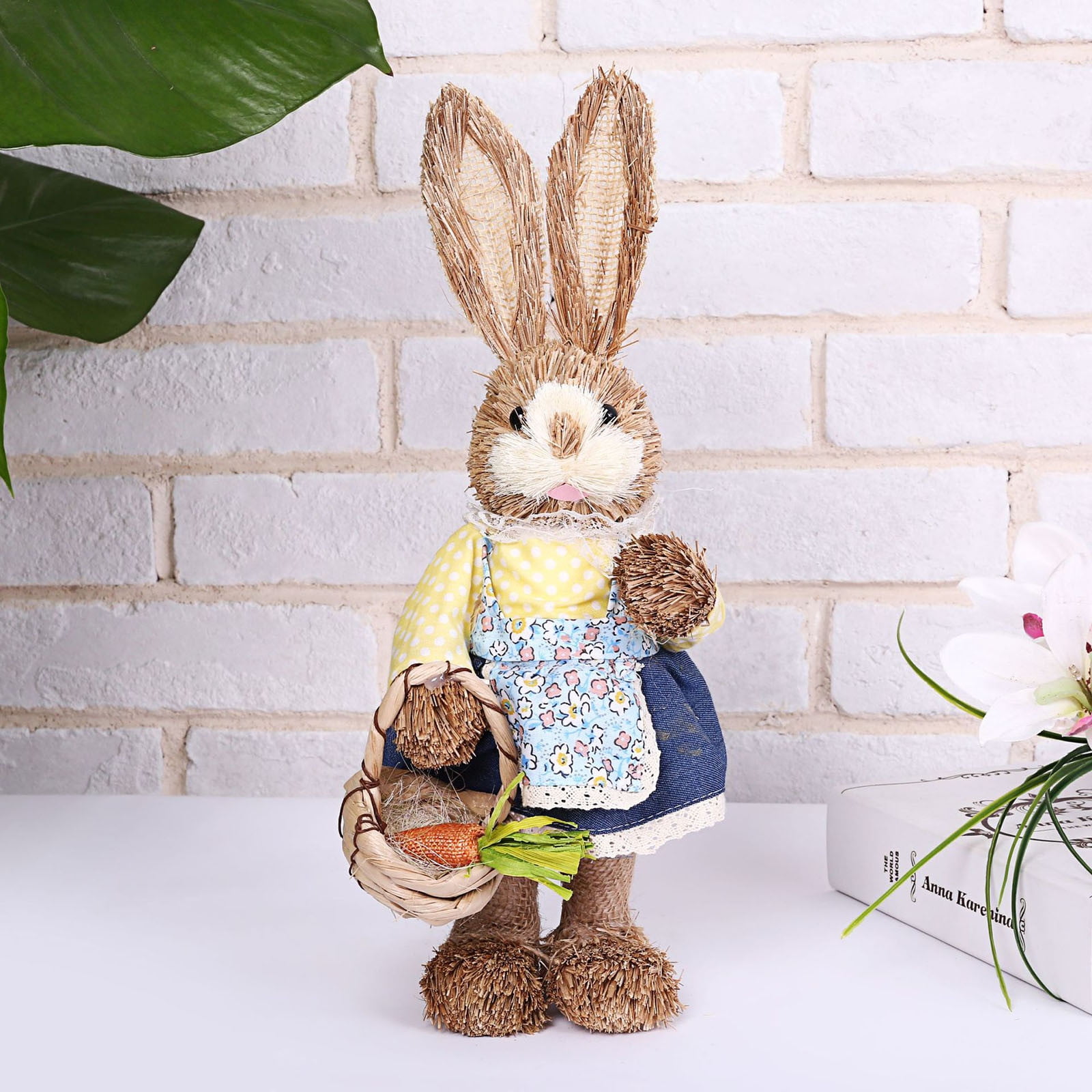Cute Straw Rabbit Easter Figure Crafts Handmade for Home Party Decor 30, Size: 32