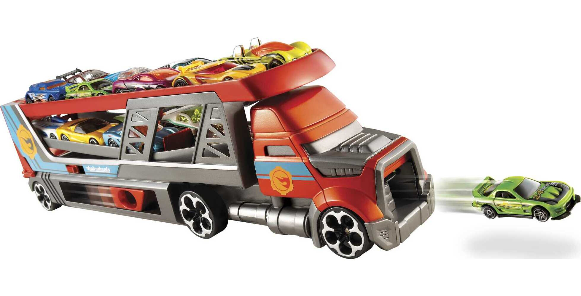 Hot Wheels City Blastin' Rig Hauler & 3 Toy Cars in 1:64 Scale, Launcher & Storage (4 Vehicles) - image 3 of 6