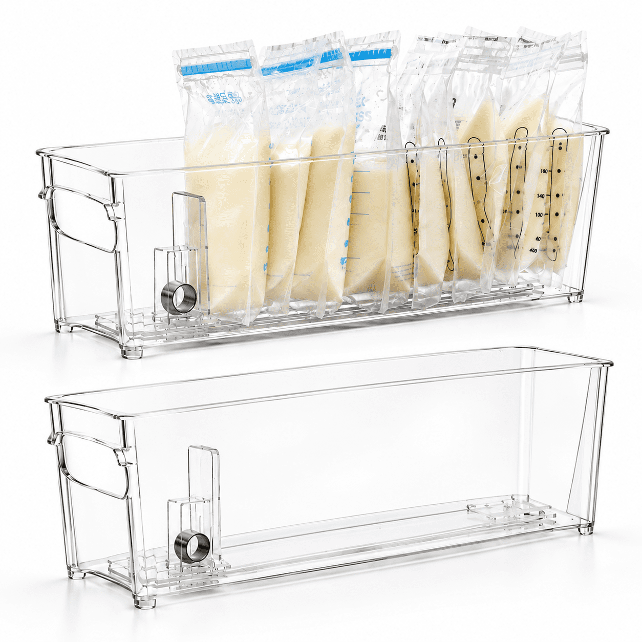 2 Pack Breast Milk Storage Containers with Auto Pusher for Fridge and Freezer