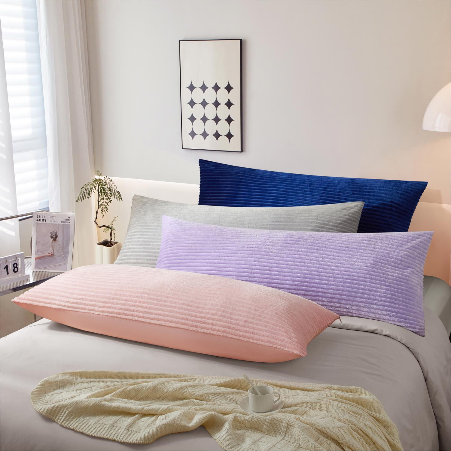 Your Zone Ribbed Body Pillow with Removable Cover, 48 in x 20 in, Lilac