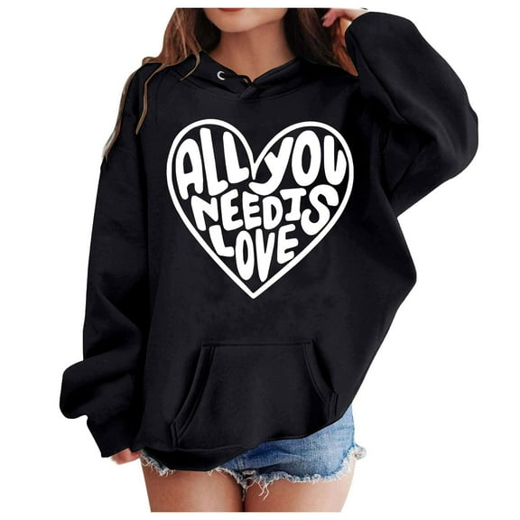 Hiijoy Toddler Girl's Hoodie Heart Print Hooded Sweatshirt Pocket Loose Pullover Hoodies