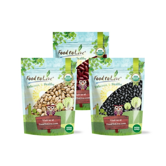 Organic Dry Beans Bundle, 3 Pack – Black Beans (5 LB), Pinto Beans (5 LB), Dark Red Kidney Beans (5 LB), Non-GMO, Kosher