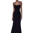 thumbnail image 3 of Women'S Polka Dots Frill Trim Dress Elegant Ruched Bust Fishtail Maxi Dresses Black S, 3 of 8