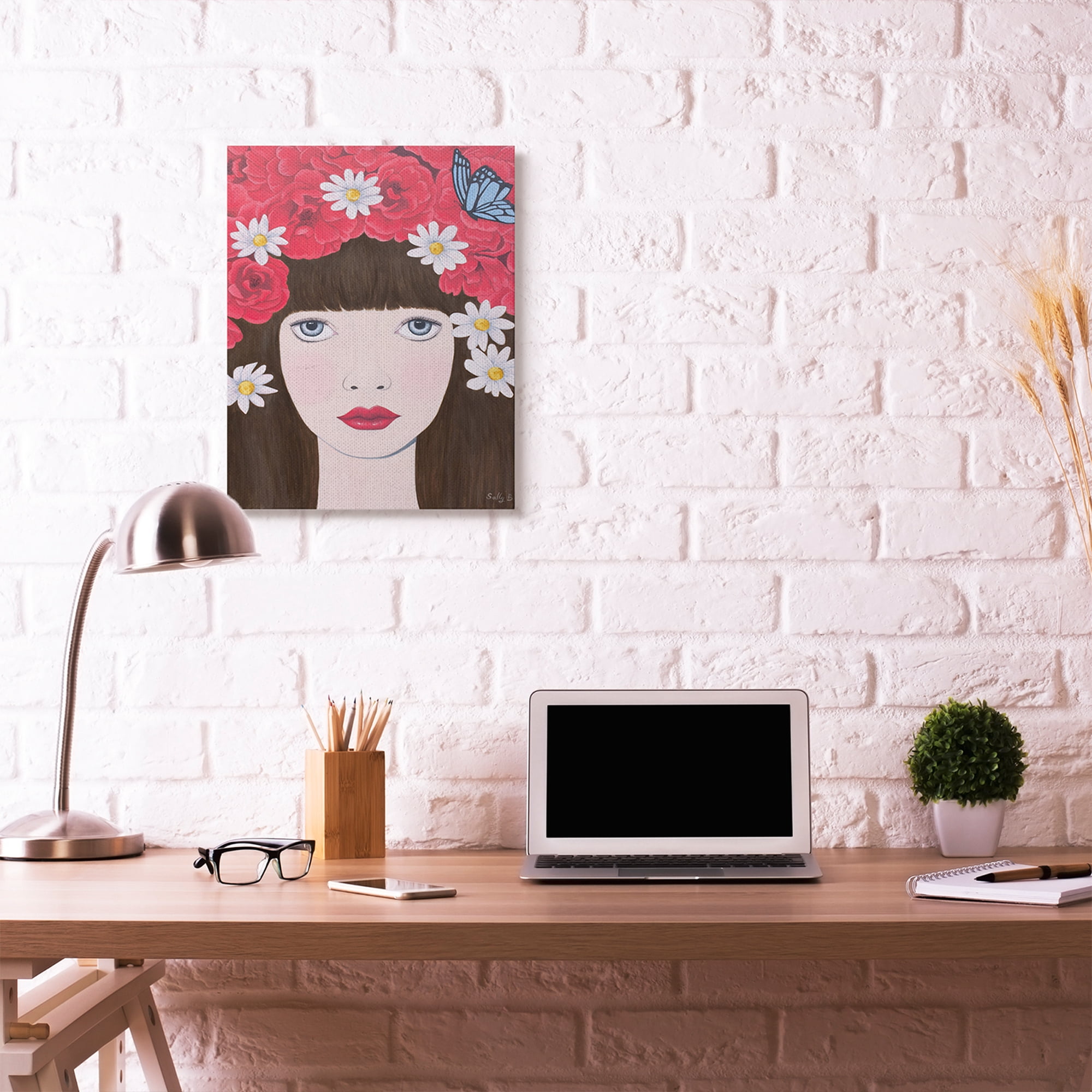Stupell Industries Flower Headdress Red Woman Painting Canvas Wall Art by Sally B