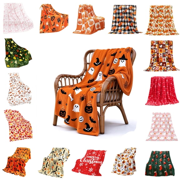 Nkmbld Oversized Halloween Blanket for Couch, 60"x80" Soft Lightweight All-Season Decorative Blankets for Sofa Bed Living Room Office, Fall Harvest Gifts for Women
