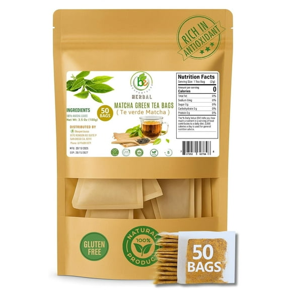 Green Matcha Tea – 50 Tea Bags (2 g Each) – Premium Japanese-Style Matcha for Hot & Iced Drinks – Antioxidant-Rich, Zero Calories – 100% Natural, Vegan, Non-GMO, Sugar-Free – Vacuum-Sealed