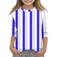 thumbnail image 2 of Jinhomg Blouse Décontractée à Rayures pour Filles, Tunique Ample Confortable à Manches 3/4 et Col Rond, Légère pour le Printemps et l'Été, Pulls Légers, Soldes à 90 %, Bleu, 9 Ans, 2 of 5