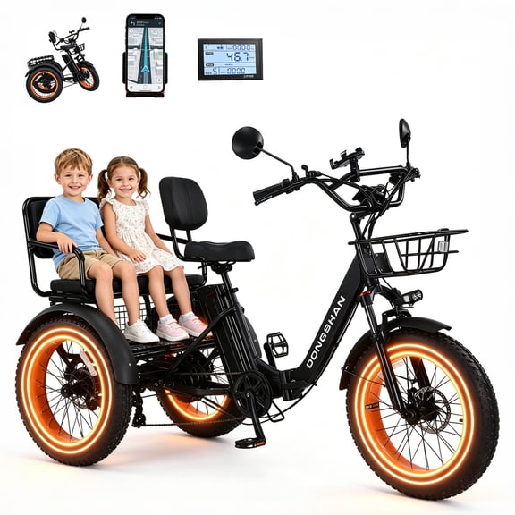 Electric Trike 7 Speed for Adult,20”x4.0”Fat Tire Folding Electric Tricycle,48V15Ah Li-Battery,Peak 1350W 3 Wheel Ebike with Rear Seat and Basket