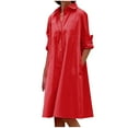 thumbnail image 2 of Usmixi Dresses for Women 2023 Casual Button Down Lightweight Loose Knee-Length Shirt Dresses Long Sleeve Lapel Solid Summer Midi Sun Dress Red XXL Clothes, 2 of 6