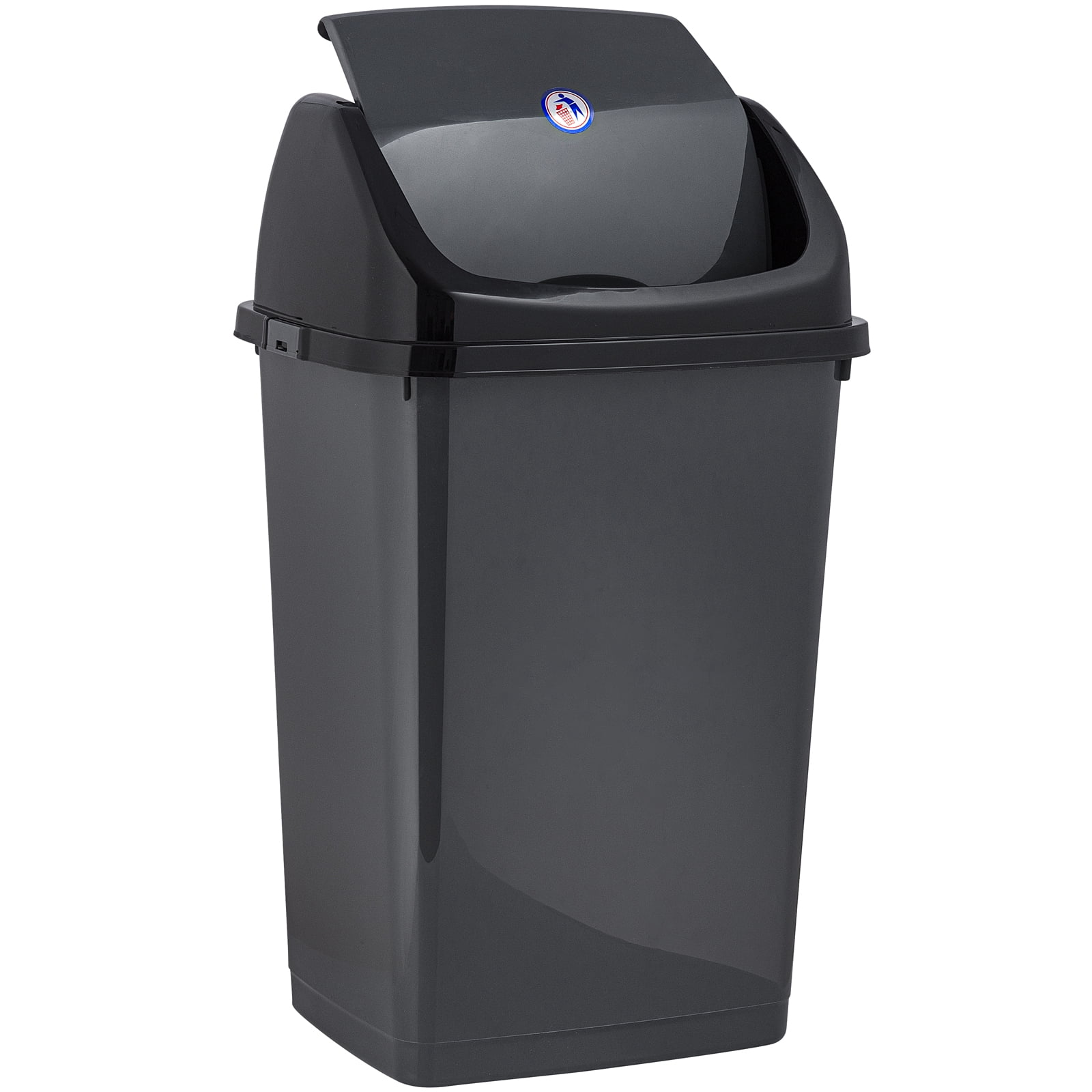 Superio 13 Gallon Plastic Swing Lid Trash Can, Grey/Black 2 Pack, Ideal for Home, Office, Garage, Patio, and Outdoor Use