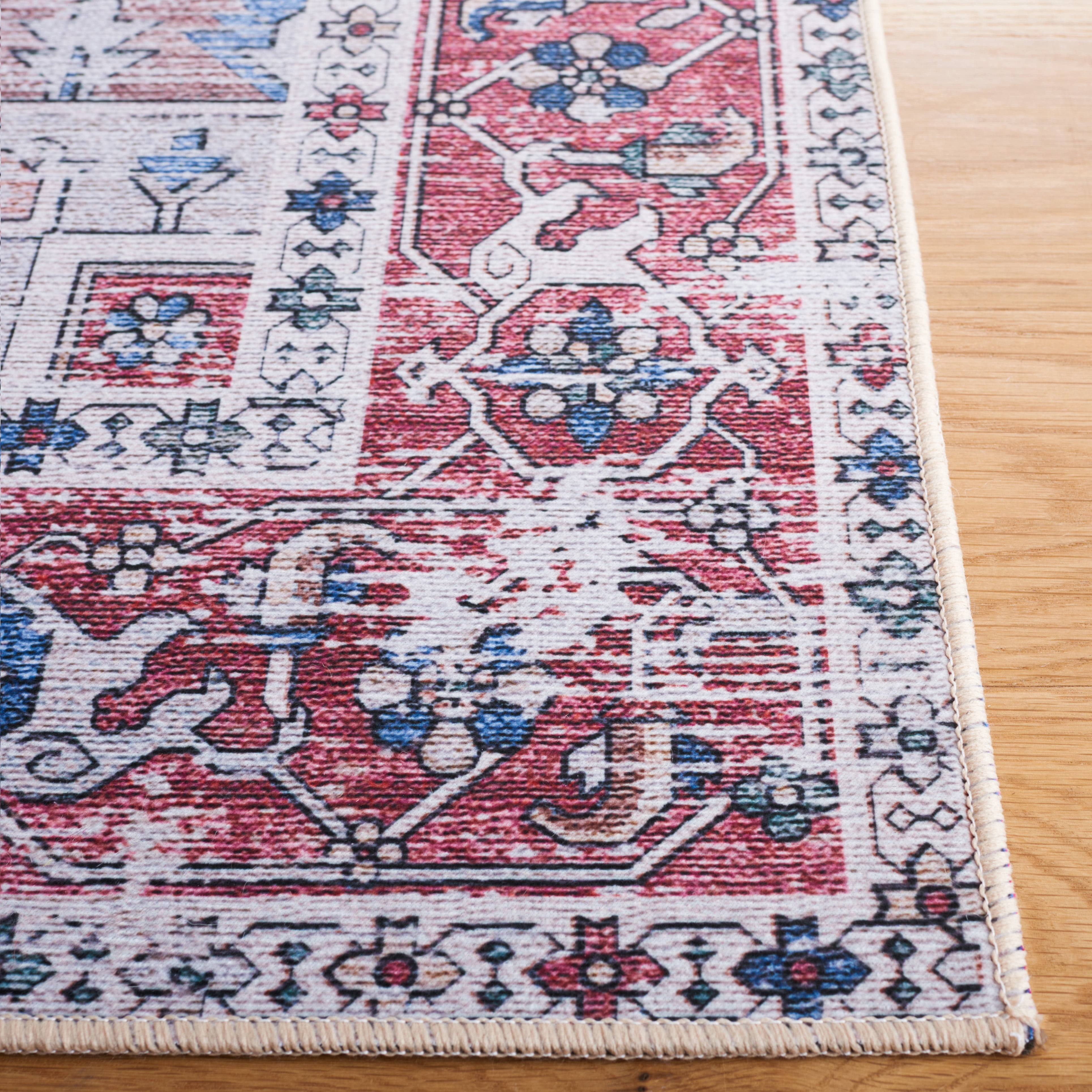 Safavieh Tucson Jayla Oriental Machine Washable Area Rug, Navy/Red, 9' x 9' Square