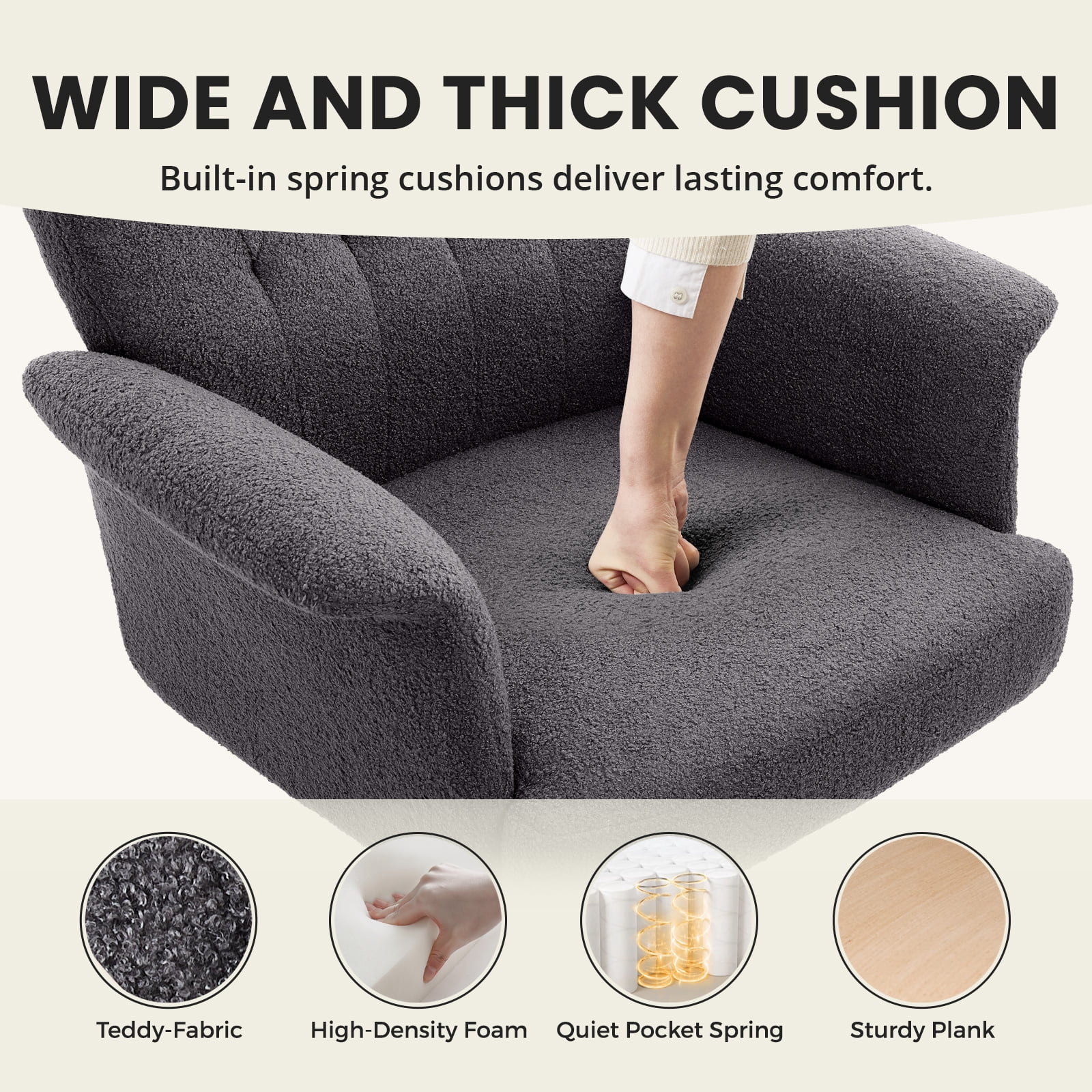 Office Desk Chair, Soft Fabric Cozy Desk Chair with Wheels and Arms, Modern Upholstered High Back Wide Seat Vanity Chair for Bedroom Living Room Makeup (Dark Grey)