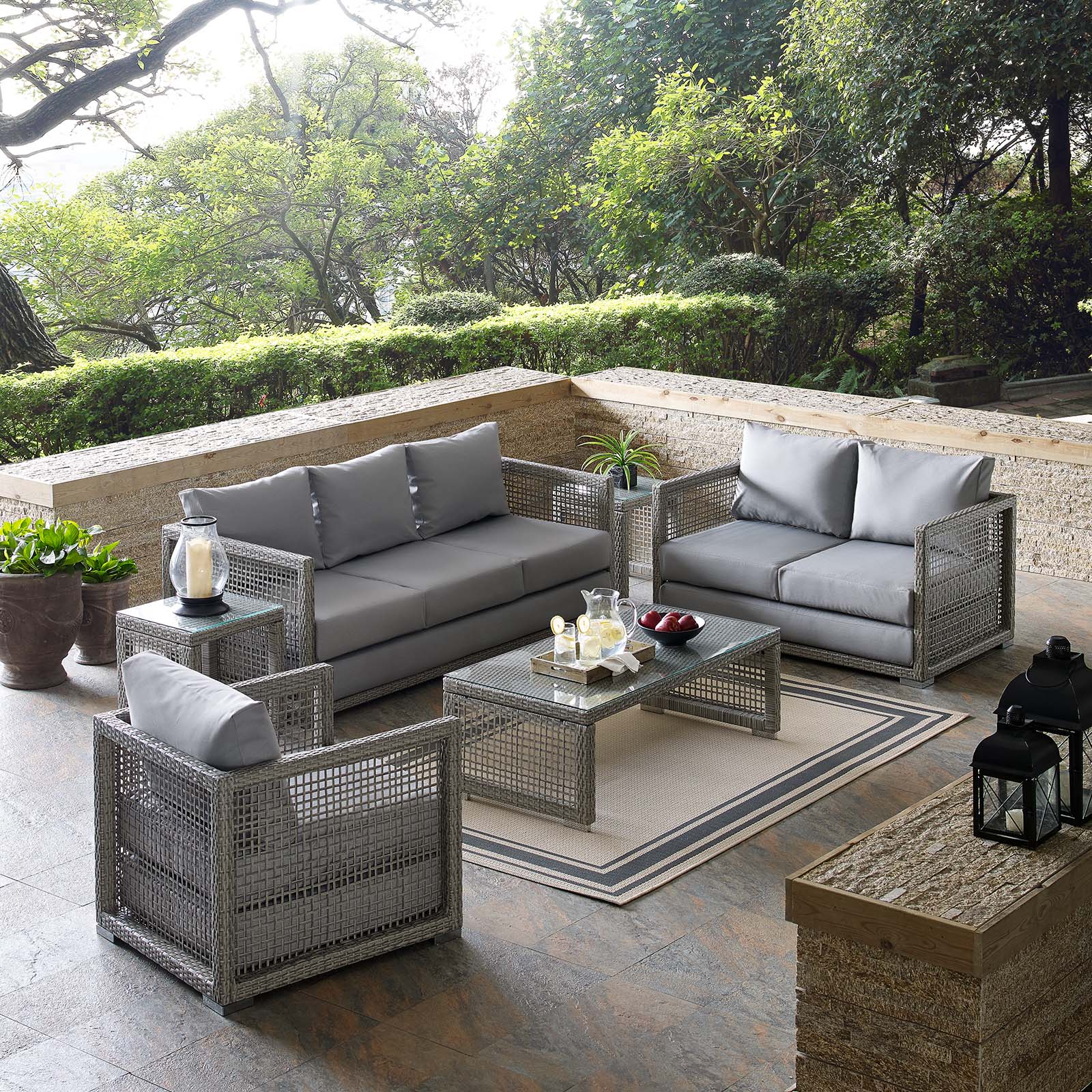 Modern Contemporary Urban Design Outdoor Patio Balcony Garden Furniture Lounge Chair, Sofa and Table Set, Rattan Wicker, Grey Gray - image 2 of 8