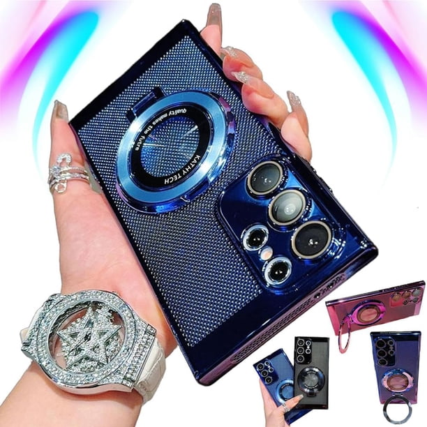Adecuado para Samsung S22/S23/S24 Series Funda de teléfono móvil con refrigeración por atracción magnética galvanizada, Funda protectora ultrafina con soporte magnético anticaída de cuatro esquinas (a