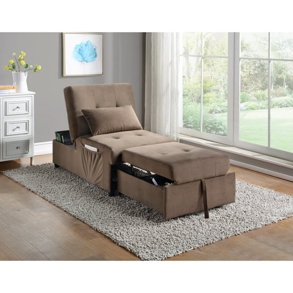 Miekor Furniture Modern Lift Top Storage Bench with Pull-out Bed 1pc Brown Velvet Tufted Solid Wood Furniture B5A4796