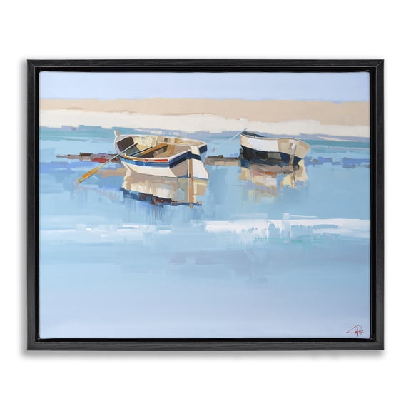 Stupell Industries Coastal Boats on Shore Black Floating Frame Canvas Art, 21 x 17, by Craig Trewin Penny