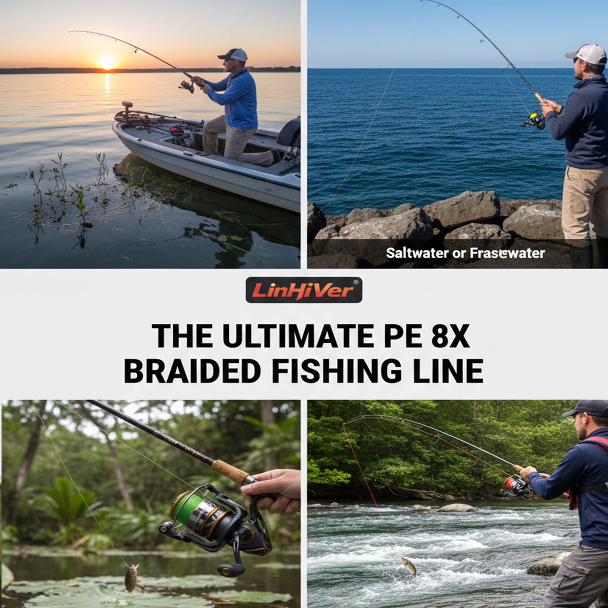 LinHiver Color-Lock 8 Strand Braided Fishing Line - Fade-Resistant, High Abrasion Resistance, Zero Stretch, Super Thin Diameter, 10lb-100lb, 300/500Yds, Perfect for Saltwater & Freshwater