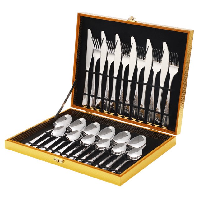 Lot de 24 couverts en acier inoxydable poli miroir de qualité supérieure - Utilisation polyvalente pour la maison, la cuisine, le restaurant - Avec boîte cadeau pour A Kuyhfg Bienvenido a Kuyhfg
