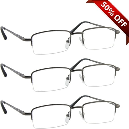 Reading Glasses +1.50 | 3 Pack of Readers for Men and Women | 3 Gunmetal