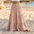 thumbnail image 7 of Tqcoqu Women's Solid Cotton Linen Tiered Maxi Skirt,Smocked Elastic High Waist Flowy Boho Beach Long Skirt, 7 of 7