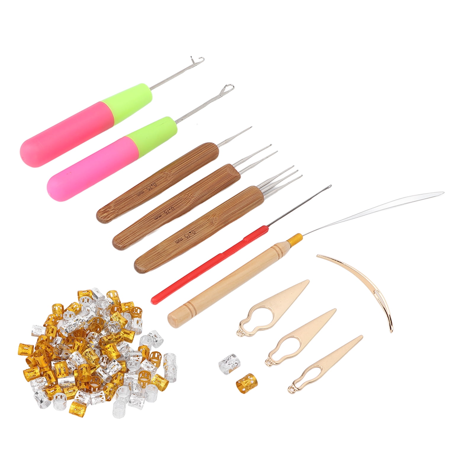 Dreadlocks Crochet Hook Set, Dreadlocks Jewelry Rings Set Bamboo Alloy Cypress Sturdy  For Daily Use For Men Women Gold