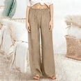 thumbnail image 4 of Mifsaly Linen Pants Women High Waisted Wide Leg Pant Smocked Elastic Waist Loose Fit Flowy Trousers Summer Beach Vacation Work Slacks with Pockets XXL, 4 of 6