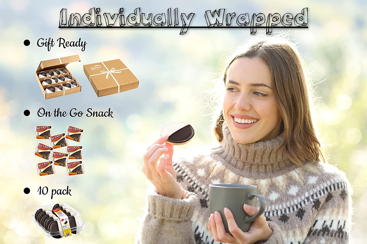 Black & White Cookies Gift Basket 12 Individually Wrapped Cookies NY Style Black and White Cookies 2-3 Day Delivery Christmas, Hanukkah, Thanksgiving Men & Women Sterns Bakery