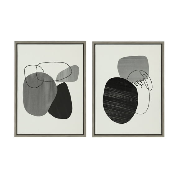 Sylvie 863 Abstract Rocks and 864 On The Rocks 18 in x 24 in Framed Painting Canvas Art Prints, by Kate and Laurel Set of 2