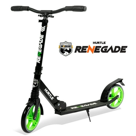 Hurtle Lightweight and Foldable Kick Scooter - Adjustable Scooter for Teens and Adult, Alloy Deck with High Impact Wheels (Green)