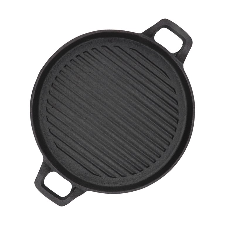 EOTVIA Round Cast Iron Frying Pan,Round Cast Iron Griddle,Cast Iron Griddle  Reversible Dual Handle Ribbed Round Cast Iron Frying Pan for Gas Electric