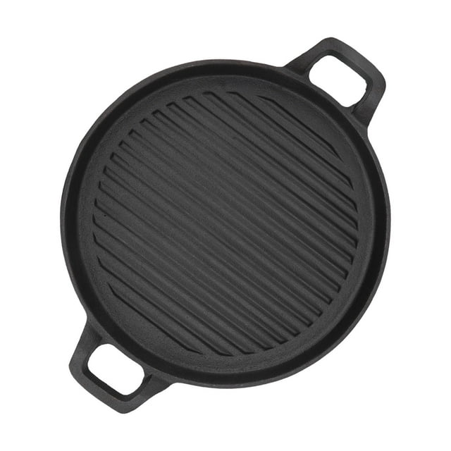 Cast Iron Griddle Reversible Dual Handle Ribbed Round Cast Iron Frying Pan for Gas Electric Stovetop