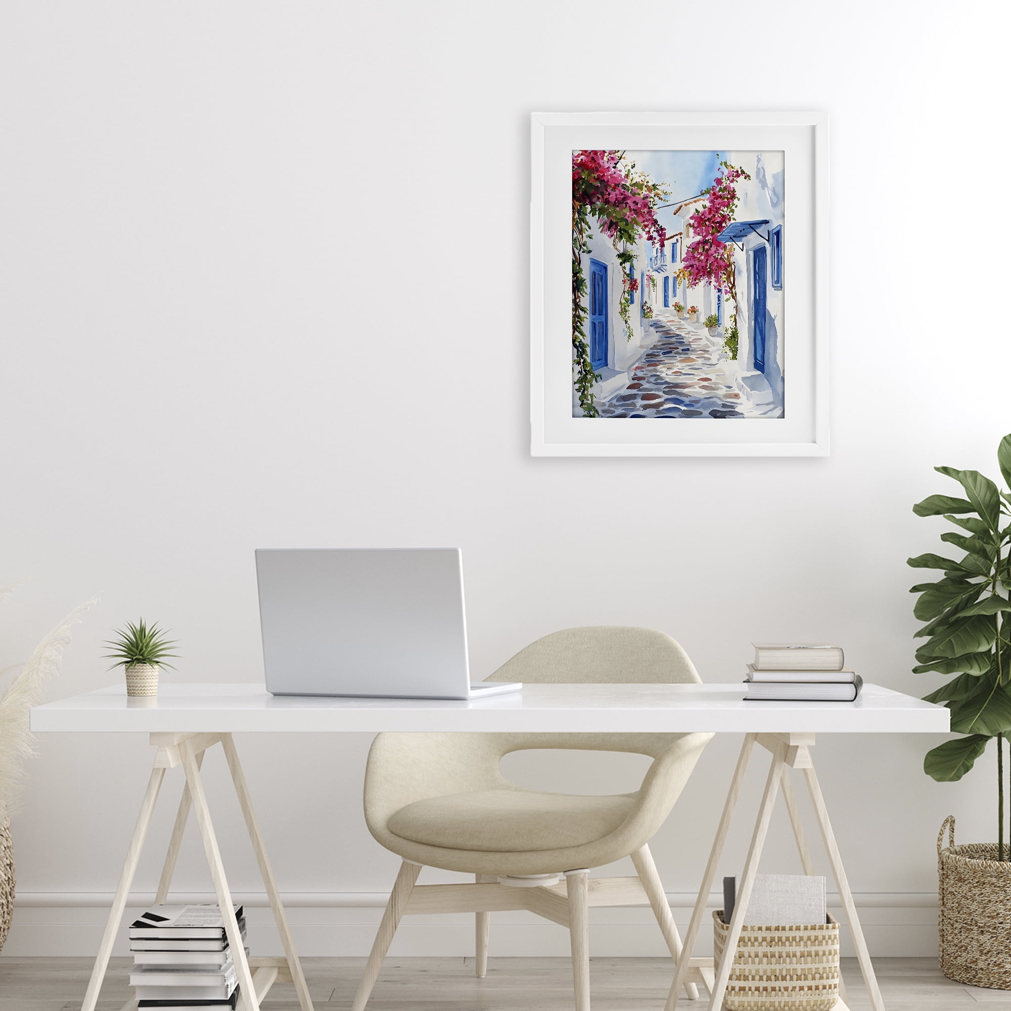 Stupell Industries Santorini Stone Street Pathway White Framed Print Under Glass, design by LSR Design Studio