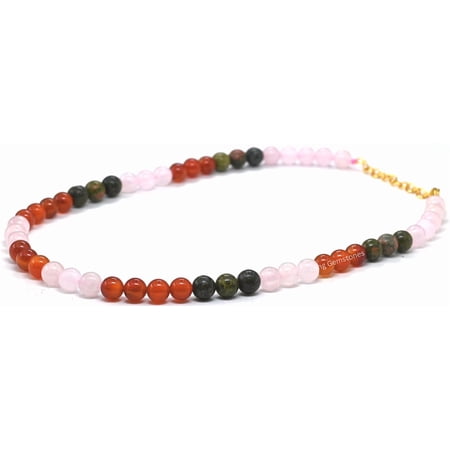 Carnelian Unakite and Rose Quartz Necklace – Crystal Necklace for Men & Women, Gift Jewelry