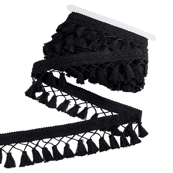 10 Yards Tassel Fringe Trim 2-3/4 inch Black Sewing Lace Fabric Trim Polyester Tassel Ribbon Crochet Ribbon Crafting Lace DIY