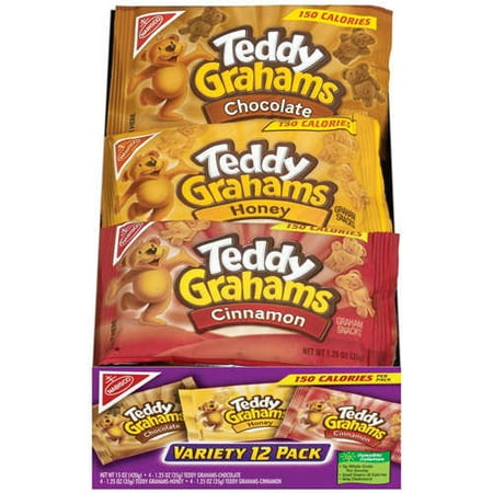 Nabisco Teddy Grahams: Variety Pk Chocolate/Honey/Cinnamon 1.25 Oz Graham Snacks, 12 pk