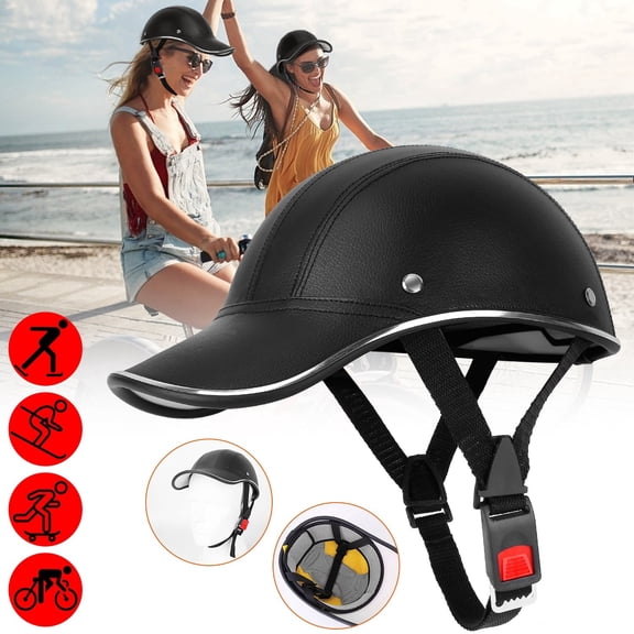 Teqhome Adjustable Leather Bike Helmet Shock Absorbing Lightweight UV Protection Baseball Cap Helmet for Cycling Commuting Riding Skateboard