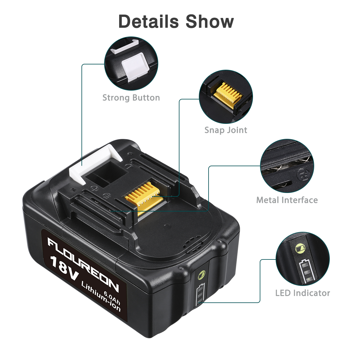 FLOUREON BL1850 18V 6.0Ah Lithium ion Replacement Battery for Makita BL1815 BL1830 Walmart