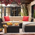 thumbnail image 1 of Homall 5 Pieces Patio Furniture Set, Outdoor Wicker Rattan Sectional Sofa with Tea Table and Ottoman, Beige Cushion, 1 of 7
