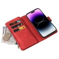 thumbnail image 6 of K-Lion for Moto G Power 2021 ,Retro Classic PU Leather Zipper Card Slots Kickstand Wallet Flip Case Shockproof Full Body Phone Cover with Wrist Strap for Moto G Power 2021,Red, 6 of 7