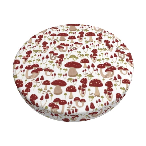 Kdxio Mushroom Print Stool Covers Round,Stretch Round Bar Stool Covers Washable Bar Stool Cushion Slipcover for 12-15 Inch Chair