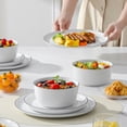 thumbnail image 6 of Vancasso 12 Piece Ceramic Dinnerware Set, Glossy Glazed Plates and Bowls Sets, Elegant Dish Sets for 4, Dishwasher & Microwave Safe, Black Trim, 6 of 10