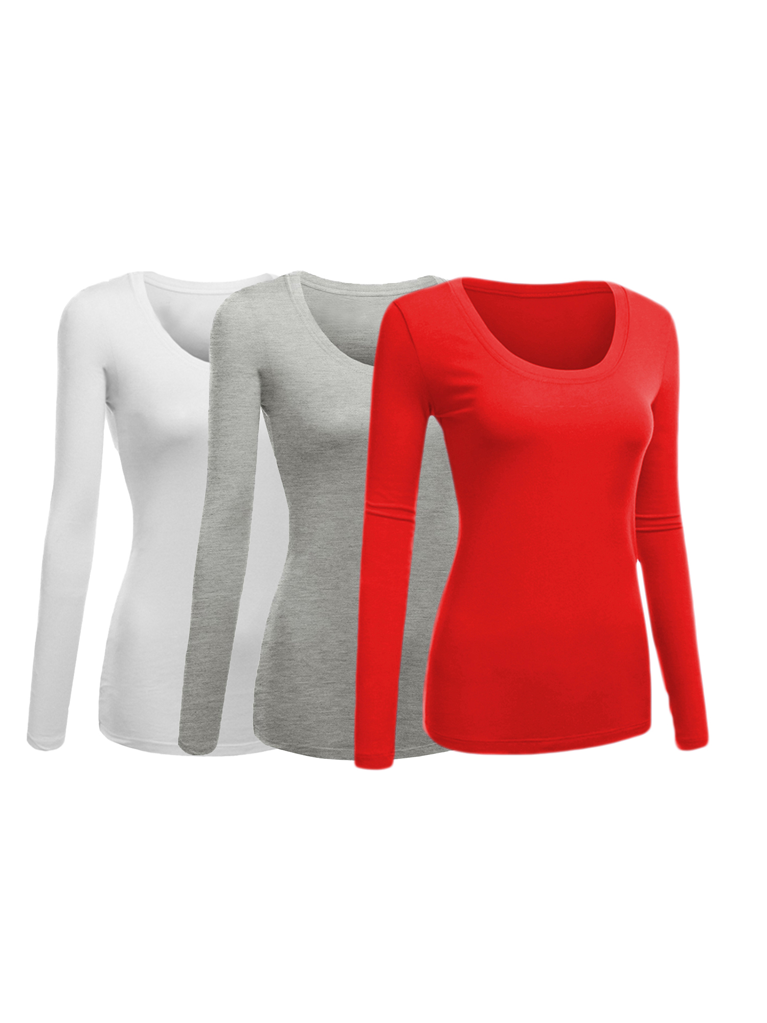 Emmalise Womens Junior and Plus Size Basic Scoop Neck Tshirt Long Sleeve Tee